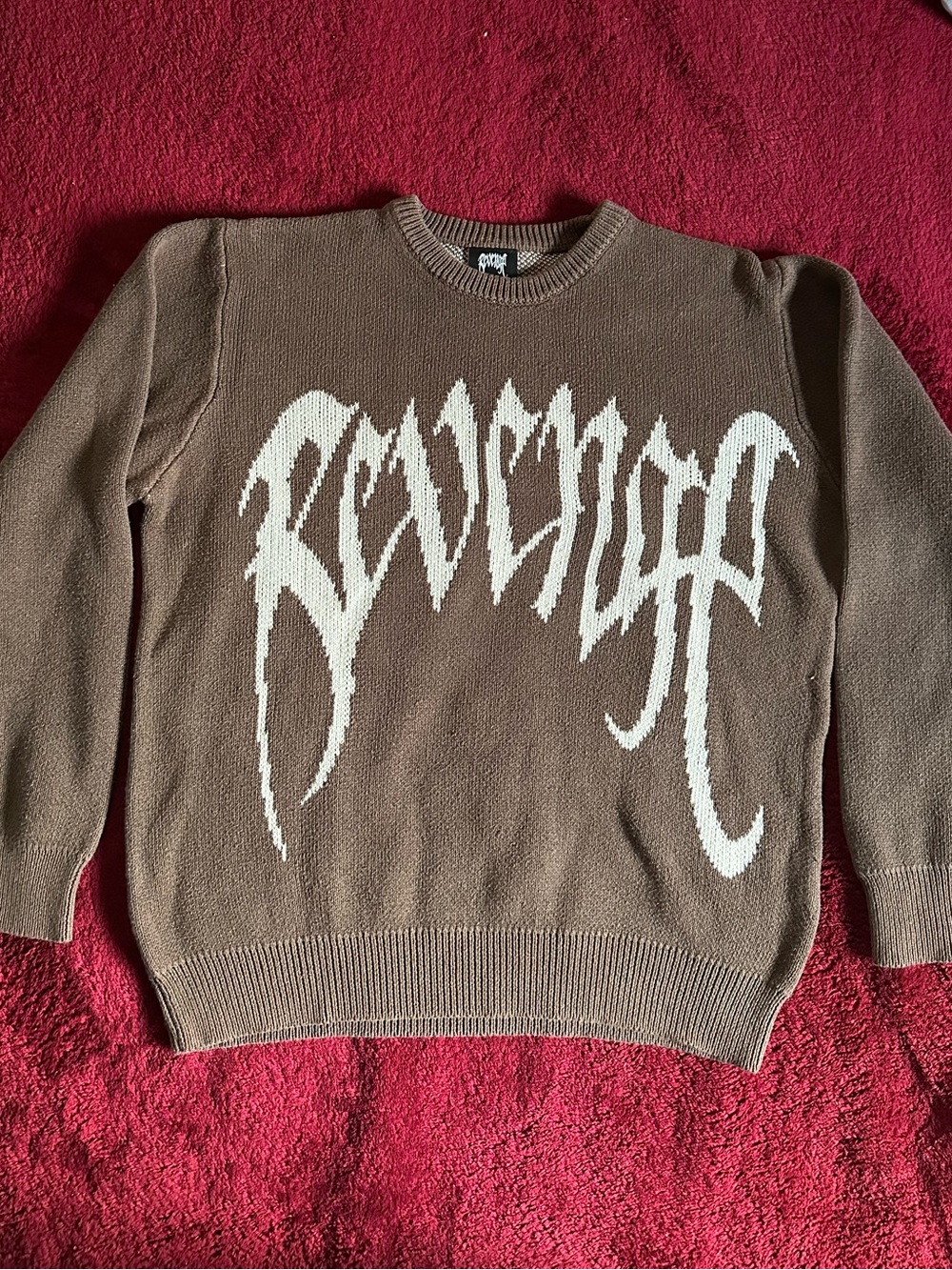Revenge Clothing Brown Knit Crewneck Sweater with Arch Logo
